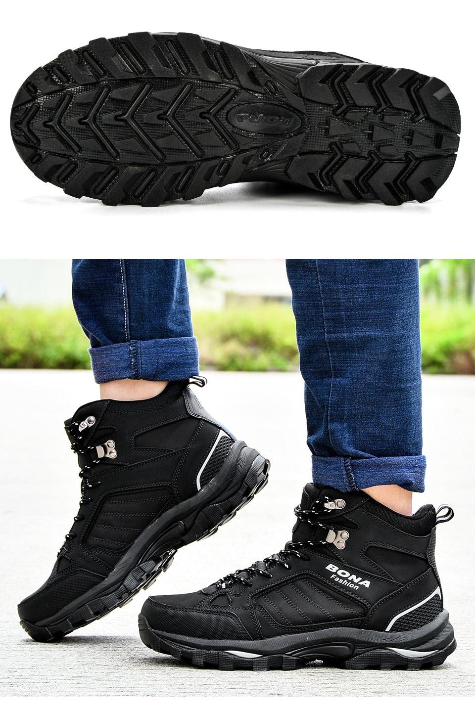 Modern Mens Boots Anti-Skidding Leather Shoes Popular Comfy Spring Autumn Men Shoes Short Plush Snow Boots Outdoor Warm Fur Lined Water Resistant Non Slip Mens Shoes Stevvex