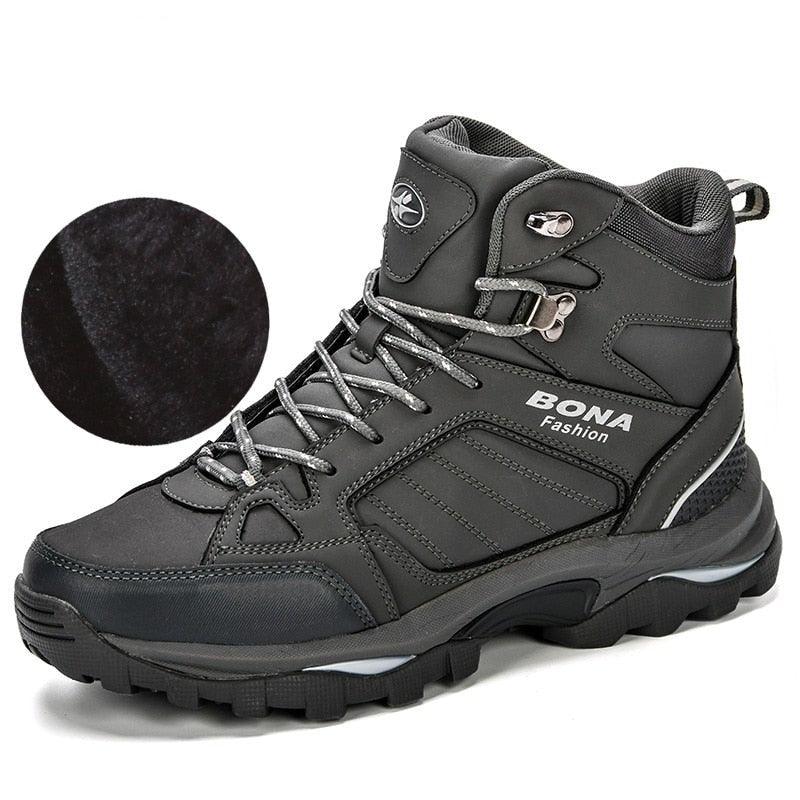 Modern Mens Boots Anti-Skidding Leather Shoes Popular Comfy Spring Autumn Men Shoes Short Plush Snow Boots Outdoor Warm Fur Lined Water Resistant Non Slip Mens Shoes Stevvex
