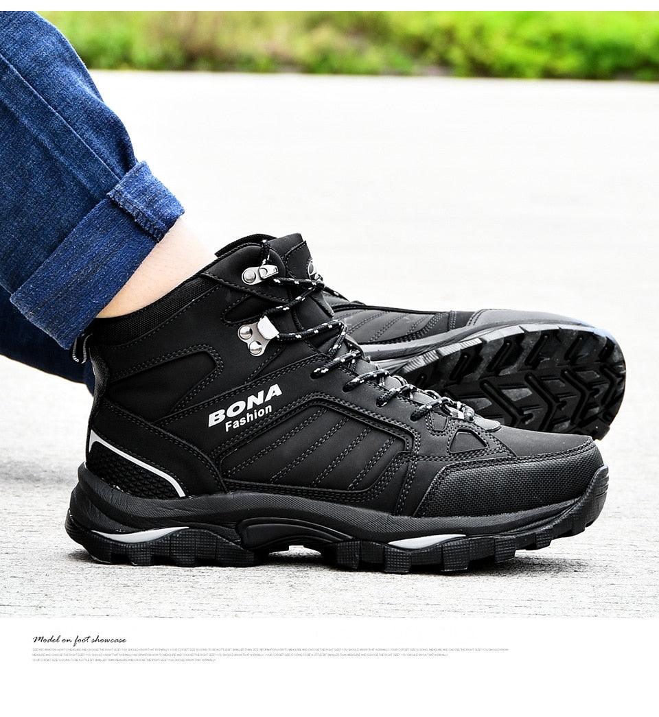 Modern Mens Boots Anti-Skidding Leather Shoes Popular Comfy Spring Autumn Men Shoes Short Plush Snow Boots Outdoor Warm Fur Lined Water Resistant Non Slip Mens Shoes Stevvex