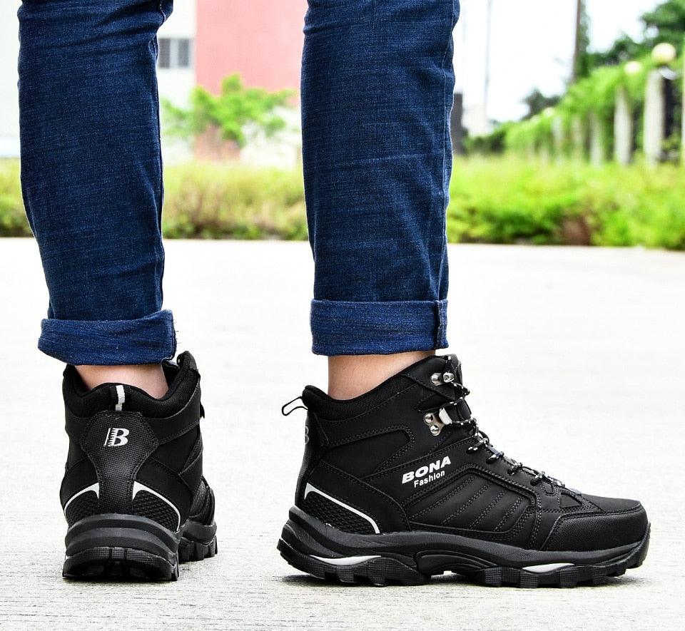 Modern Mens Boots Anti-Skidding Leather Shoes Popular Comfy Spring Autumn Men Shoes Short Plush Snow Boots Outdoor Warm Fur Lined Water Resistant Non Slip Mens Shoes Stevvex