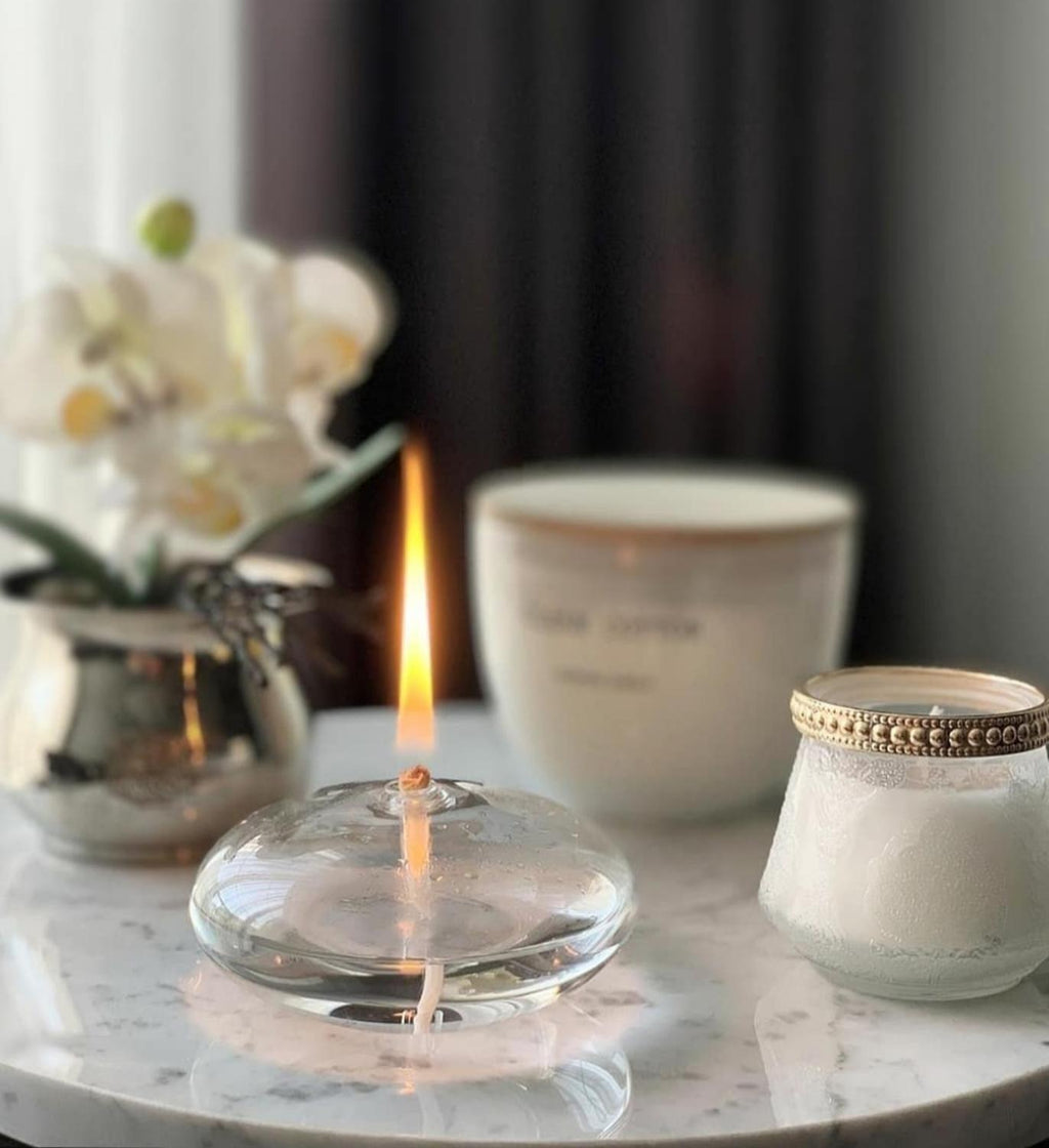 Modern Oil Glass Lamp Small Winter Garden Home Decor Fantastic Birthday Party Inspiration Firefly Refillable Liquid Bliss Round Glass Oil Candle Stevvex