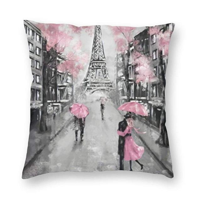 Modern Pillow Cover Oil Painting Paris European City Landscape France Eiffel Tower Home Decor Wall Hanging For Living Room Bedroom Stevvex