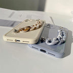 Modern Pure Color Sparkle Strap Luxury Classic Design Solid Color Chain Protective Cover Simple Wrist Chain Phone Case For iPhone 13 Pro Max XS MAX 14 Pro Max XR XS 7 8 Plus SE Soft Shell Cover For Iphone Stevvex