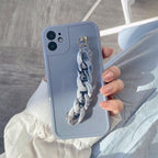 Modern Pure Color Sparkle Strap Luxury Classic Design Solid Color Chain Protective Cover Simple Wrist Chain Phone Case For iPhone 13 Pro Max XS MAX 14 Pro Max XR XS 7 8 Plus SE Soft Shell Cover For Iphone Stevvex
