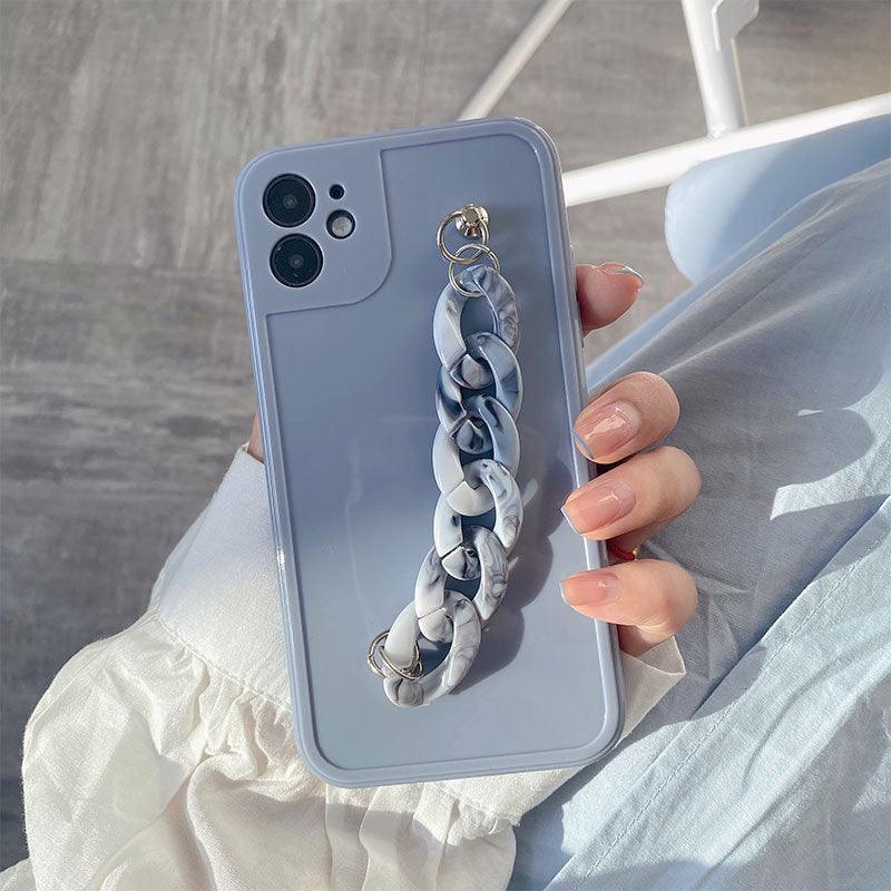 Modern Pure Color Sparkle Strap Luxury Classic Design Solid Color Chain Protective Cover Simple Wrist Chain Phone Case For iPhone 13 Pro Max XS MAX 14 Pro Max XR XS 7 8 Plus SE Soft Shell Cover For Iphone Stevvex