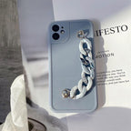 Modern Pure Color Sparkle Strap Luxury Classic Design Solid Color Chain Protective Cover Simple Wrist Chain Phone Case For iPhone 13 Pro Max XS MAX 14 Pro Max XR XS 7 8 Plus SE Soft Shell Cover For Iphone Stevvex