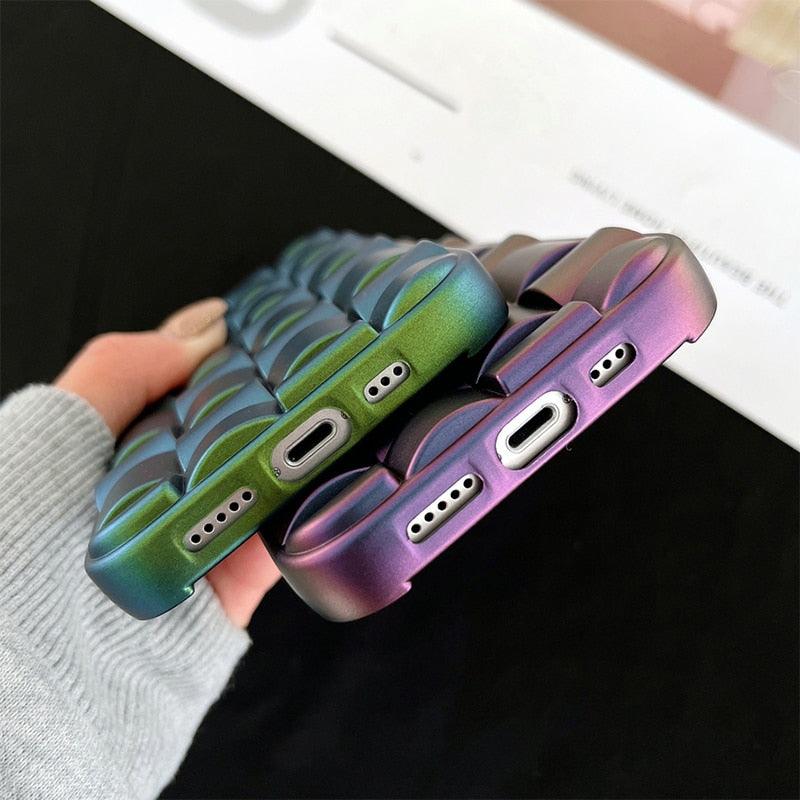Modern Purple Green Phone Case For iPhone 13 14 Pro Max 11 12 Mini XS XR X 7 8 14 Plus Soft Shockproof Cover Bumper  Cute 3D Design Soft Silicone Shockproof Raised Bumper Corner Case for iPhone Stevvex