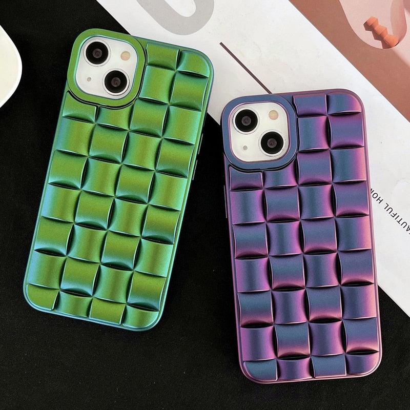 Modern Purple Green Phone Case For iPhone 13 14 Pro Max 11 12 Mini XS XR X 7 8 14 Plus Soft Shockproof Cover Bumper  Cute 3D Design Soft Silicone Shockproof Raised Bumper Corner Case for iPhone Stevvex