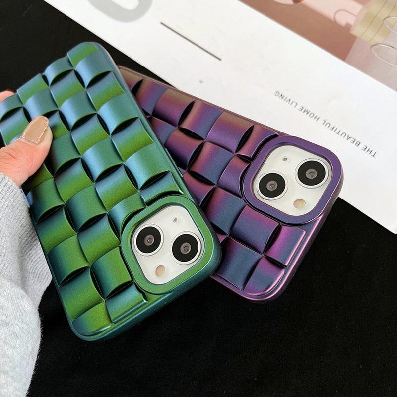 Modern Purple Green Phone Case For iPhone 13 14 Pro Max 11 12 Mini XS XR X 7 8 14 Plus Soft Shockproof Cover Bumper  Cute 3D Design Soft Silicone Shockproof Raised Bumper Corner Case for iPhone Stevvex