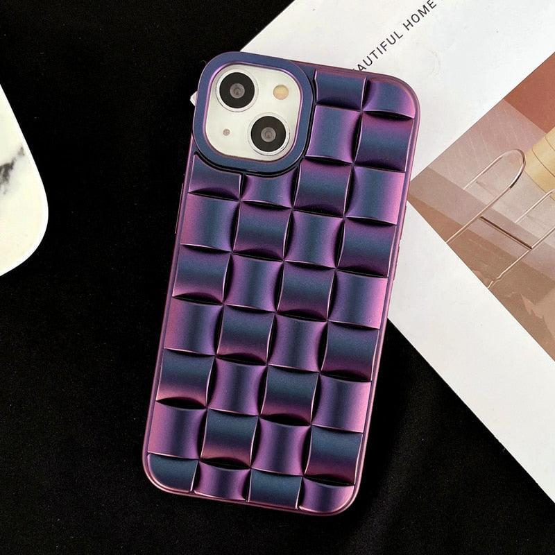 Modern Purple Green Phone Case For iPhone 13 14 Pro Max 11 12 Mini XS XR X 7 8 14 Plus Soft Shockproof Cover Bumper  Cute 3D Design Soft Silicone Shockproof Raised Bumper Corner Case for iPhone Stevvex