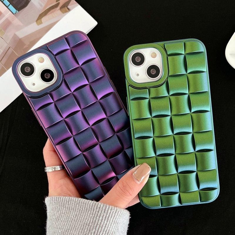 Modern Purple Green Phone Case For iPhone 13 14 Pro Max 11 12 Mini XS XR X 7 8 14 Plus Soft Shockproof Cover Bumper  Cute 3D Design Soft Silicone Shockproof Raised Bumper Corner Case for iPhone Stevvex