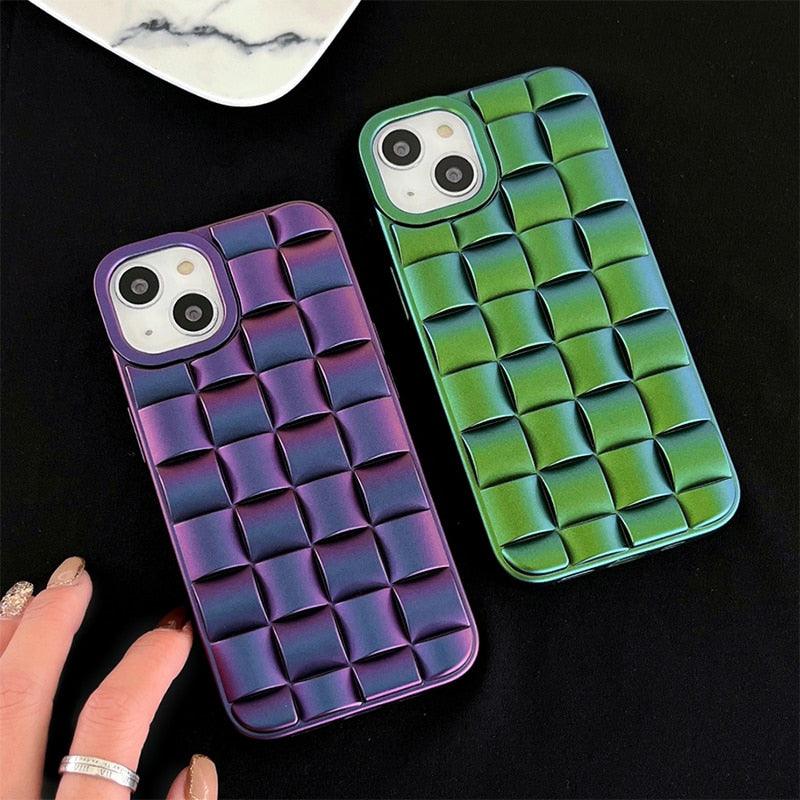 Modern Purple Green Phone Case For iPhone 13 14 Pro Max 11 12 Mini XS XR X 7 8 14 Plus Soft Shockproof Cover Bumper  Cute 3D Design Soft Silicone Shockproof Raised Bumper Corner Case for iPhone Stevvex