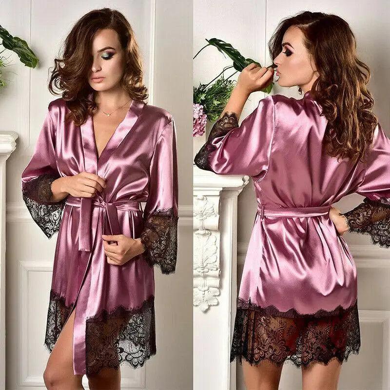 Modern Silk Bathrobe For Women Elegant Soft Silk Nightwear Unique  V-Neck Short Women's Fashion Bathrobes Stevvex