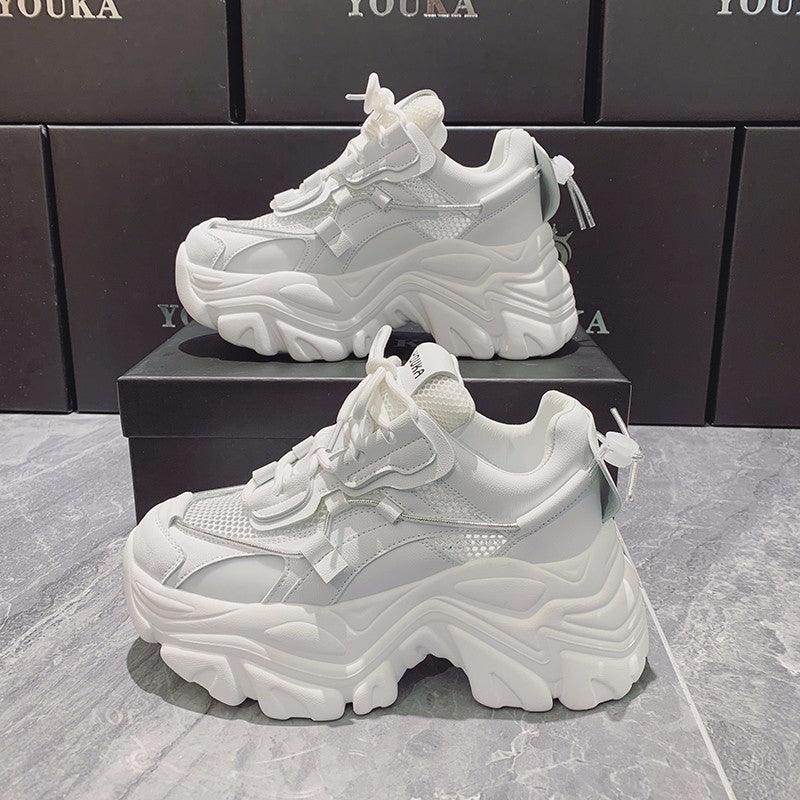 Modern Thick Platform Sneakers White Woman Vulcanize Shoes Luxury Tennis Sneakers Trainers Lace Up Fashion Comfortable Walking Footwear New Lightweight Sneakers Stevvex