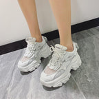 Modern Thick Platform Sneakers White Woman Vulcanize Shoes Luxury Tennis Sneakers Trainers Lace Up Fashion Comfortable Walking Footwear New Lightweight Sneakers Stevvex