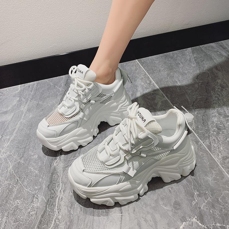Modern Thick Platform Sneakers White Woman Vulcanize Shoes Luxury Tennis Sneakers Trainers Lace Up Fashion Comfortable Walking Footwear New Lightweight Sneakers Stevvex