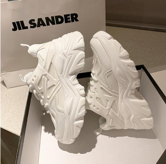 Modern Thick Platform Sneakers White Woman Vulcanize Shoes Luxury Tennis Sneakers Trainers Lace Up Fashion Comfortable Walking Footwear New Lightweight Sneakers Stevvex