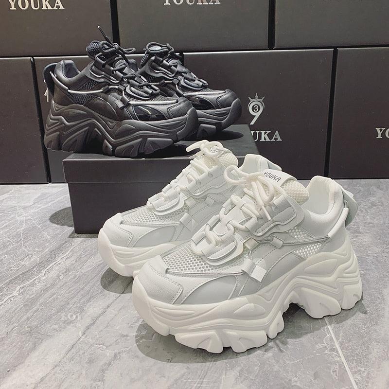 Modern Thick Platform Sneakers White Woman Vulcanize Shoes Luxury Tennis Sneakers Trainers Lace Up Fashion Comfortable Walking Footwear New Lightweight Sneakers Stevvex