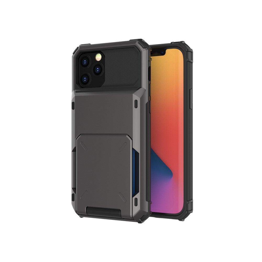 Modern Wallet Phone Case For iPhone 14 Plus 13 Pro 11 12 Pro Max XR X XS Max Card Holder Cover Wallet Case Armor Shockproof Case Heavy Duty Hard Back Soft Protective Phone Case For 4 Cards Stevvex