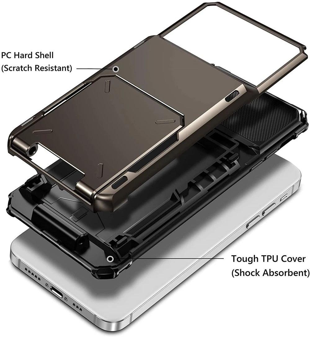 Modern Wallet Phone Case For iPhone 14 Plus 13 Pro 11 12 Pro Max XR X XS Max Card Holder Cover Wallet Case Armor Shockproof Case Heavy Duty Hard Back Soft Protective Phone Case For 4 Cards Stevvex