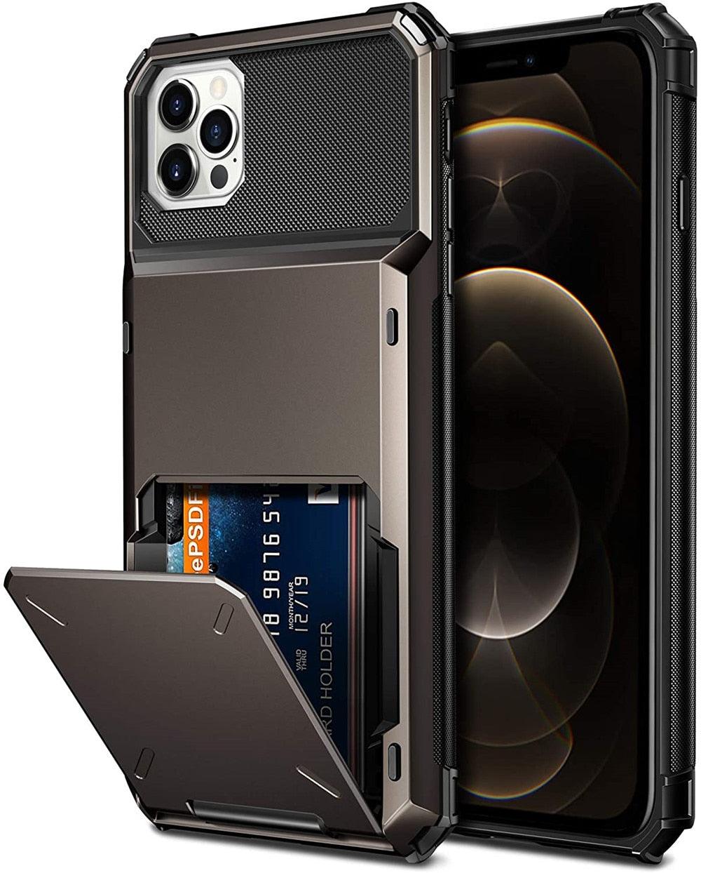 Modern Wallet Phone Case For iPhone 14 Plus 13 Pro 11 12 Pro Max XR X XS Max Card Holder Cover Wallet Case Armor Shockproof Case Heavy Duty Hard Back Soft Protective Phone Case For 4 Cards Stevvex