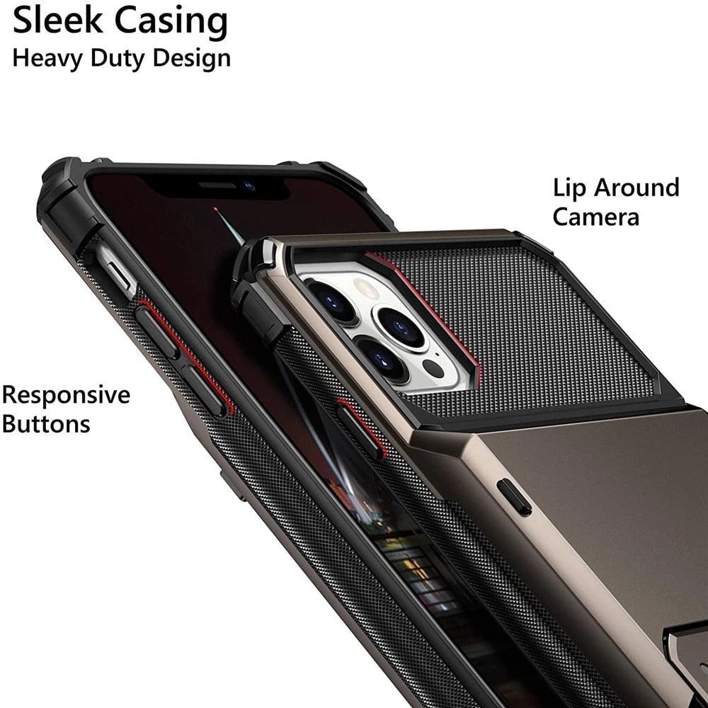 Modern Wallet Phone Case For iPhone 14 Plus 13 Pro 11 12 Pro Max XR X XS Max Card Holder Cover Wallet Case Armor Shockproof Case Heavy Duty Hard Back Soft Protective Phone Case For 4 Cards Stevvex