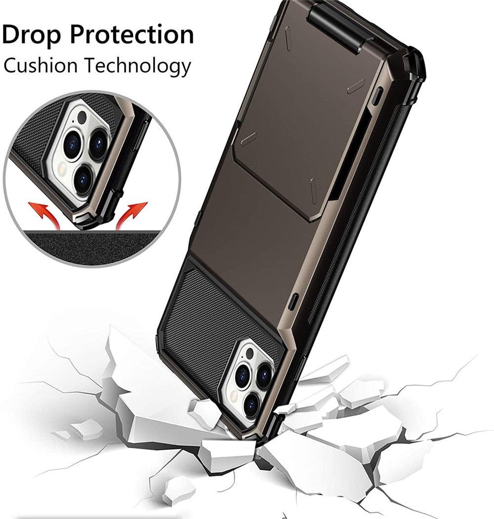 Modern Wallet Phone Case For iPhone 14 Plus 13 Pro 11 12 Pro Max XR X XS Max Card Holder Cover Wallet Case Armor Shockproof Case Heavy Duty Hard Back Soft Protective Phone Case For 4 Cards Stevvex