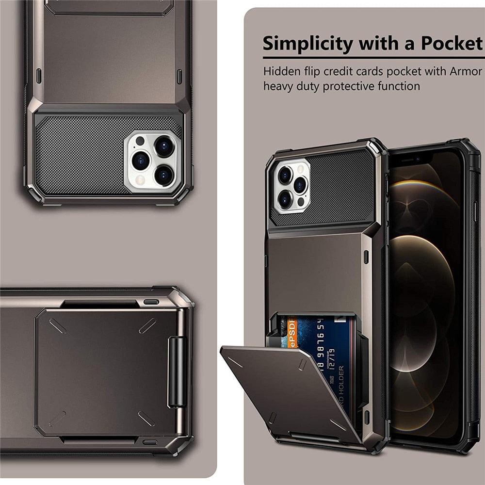 Modern Wallet Phone Case For iPhone 14 Plus 13 Pro 11 12 Pro Max XR X XS Max Card Holder Cover Wallet Case Armor Shockproof Case Heavy Duty Hard Back Soft Protective Phone Case For 4 Cards Stevvex