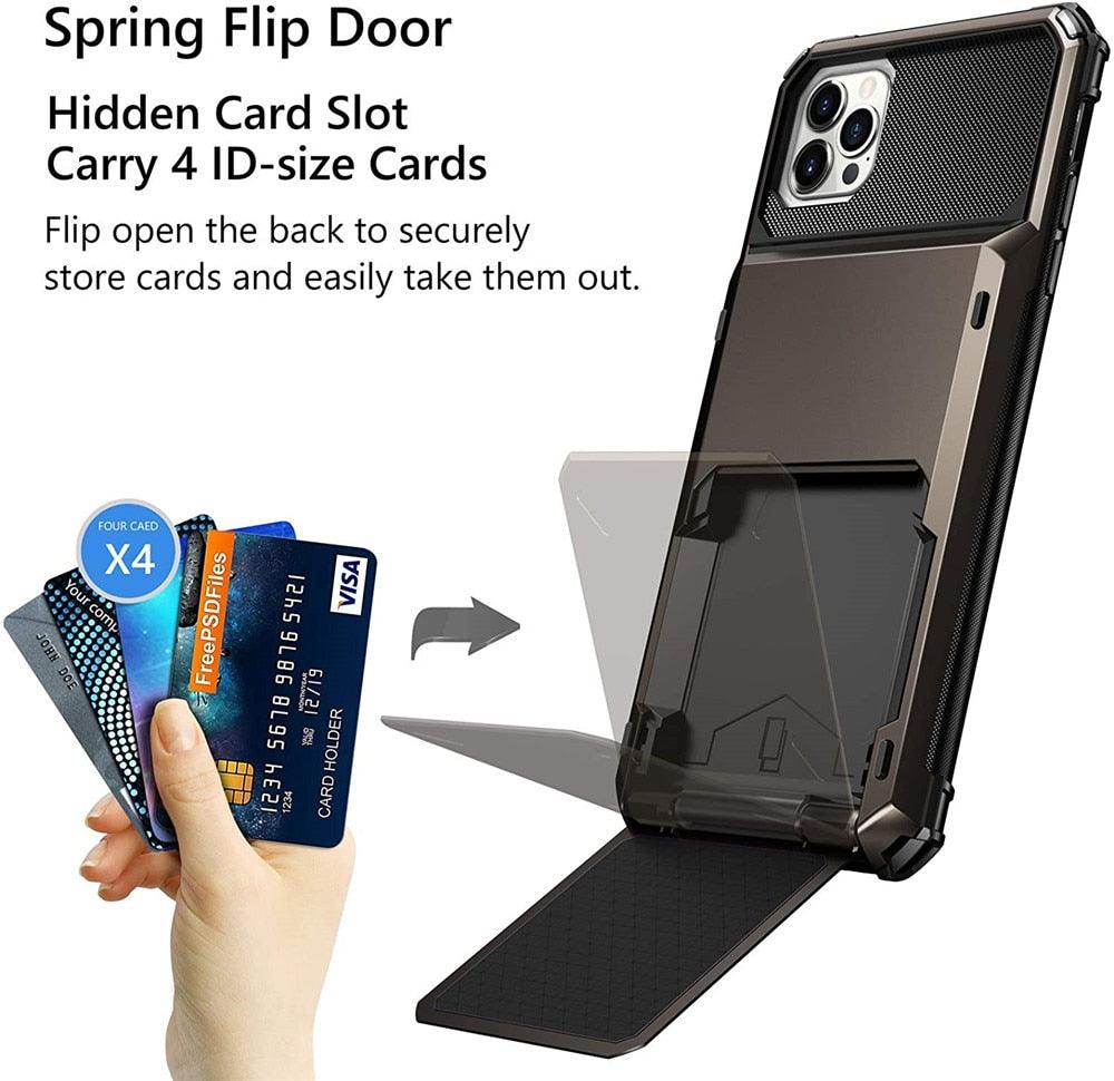 Modern Wallet Phone Case For iPhone 14 Plus 13 Pro 11 12 Pro Max XR X XS Max Card Holder Cover Wallet Case Armor Shockproof Case Heavy Duty Hard Back Soft Protective Phone Case For 4 Cards Stevvex