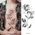Modern Waterproof Red Flowers Tattoo Multi-Colored Stickers Back Waist Temporary Tattoo Luxury Style