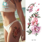 Modern Waterproof Red Flowers Tattoo Multi-Colored Stickers Back Waist Temporary Tattoo Luxury Style