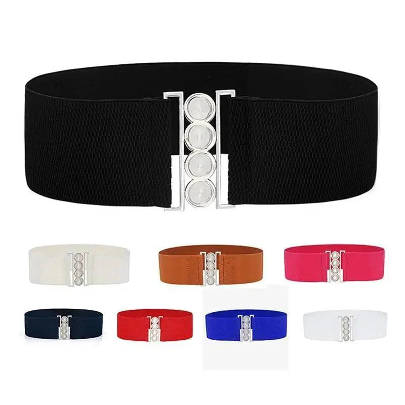 Modern Wide Fabric Strap Silver Metal Buckle Belts For Women Trendy Fashion Stretchable Classic Belts Stevvex