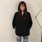 Modern With Hat Hoodies Women  Kangaroo Pocket Casual Loose Solid Color Sweatshirt Female  Fashion New Female Tops Sports Clothing Oversized Zip Hooded Sweatshirt Cotton Women Autumn Hoodie Stevvex