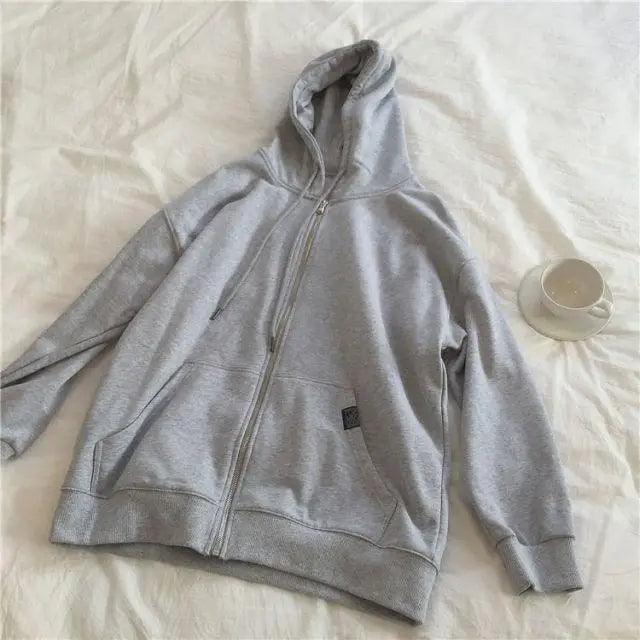 Modern With Hat Hoodies Women  Kangaroo Pocket Casual Loose Solid Color Sweatshirt Female  Fashion New Female Tops Sports Clothing Oversized Zip Hooded Sweatshirt Cotton Women Autumn Hoodie Stevvex