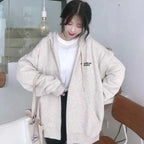 Modern With Hat Hoodies Women  Kangaroo Pocket Casual Loose Solid Color Sweatshirt Female  Fashion New Female Tops Sports Clothing Oversized Zip Hooded Sweatshirt Cotton Women Autumn Hoodie Stevvex