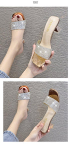 Modern Woman Black Bright Diamond Sandals Open Toe High Heels Women Slippers Party Dress Shoes Sandals Heels For Women Ankle Strap Low Block Heel Cute Dressy Sandals Stevvex