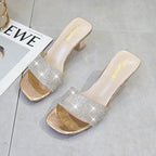 Modern Woman Black Bright Diamond Sandals Open Toe High Heels Women Slippers Party Dress Shoes Sandals Heels For Women Ankle Strap Low Block Heel Cute Dressy Sandals Stevvex