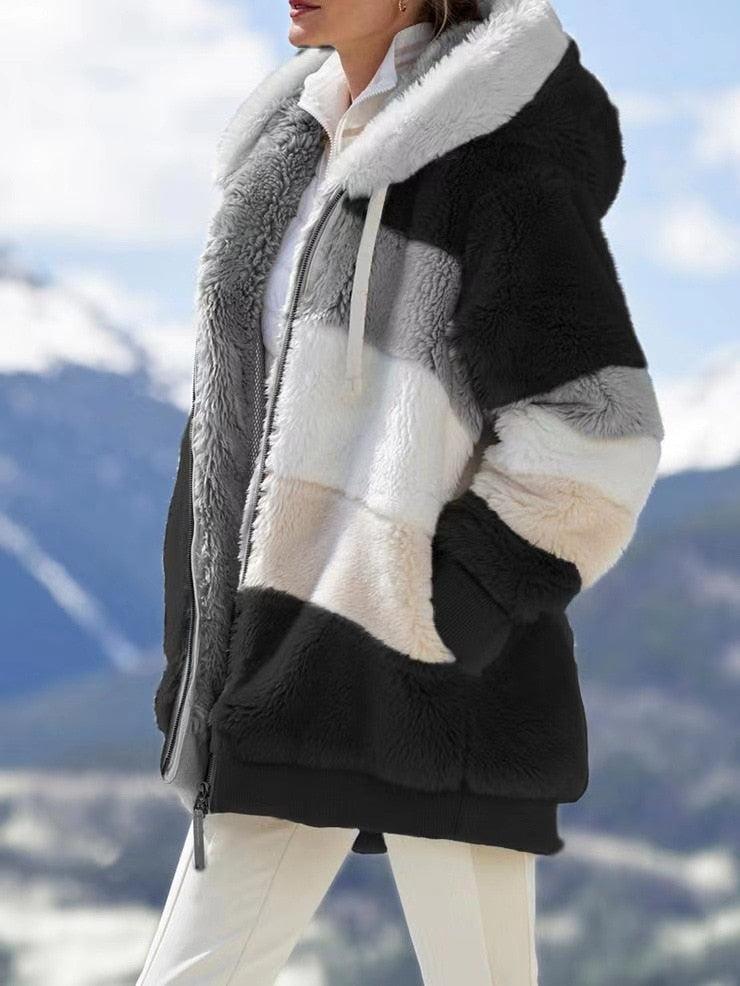 Modern Women Casual Jacket Coats Hip Hop New Autumn Winter Loose  Multicolor Hooded Jacket For Women Winter Fleece Jacket Hooded Solid Color Coats With Pockets Comfortable Jacket Stevvex