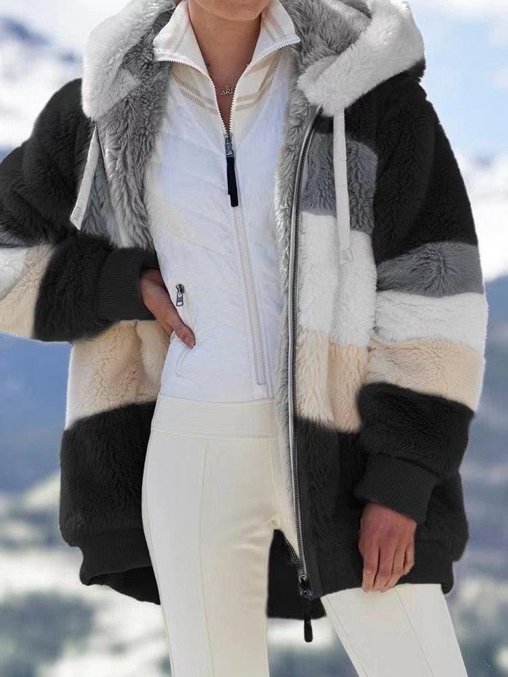 Modern Women Casual Jacket Coats Hip Hop New Autumn Winter Loose  Multicolor Hooded Jacket For Women Winter Fleece Jacket Hooded Solid Color Coats With Pockets Comfortable Jacket Stevvex
