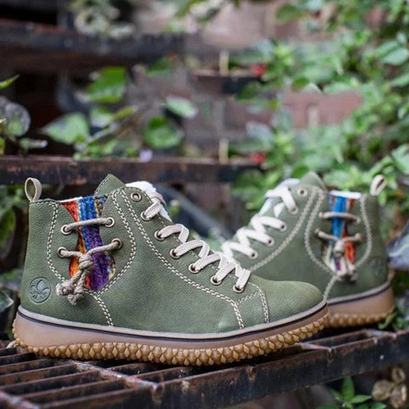 Modern Womens Warm Soft Boots Winter Plush Casual Sports Shoes Trend Retro Ankle Boots Outdoor Walking High Top Sneaker Winter Warm Hook Loop Snow Plush Lining Walking Shoes Stevvex