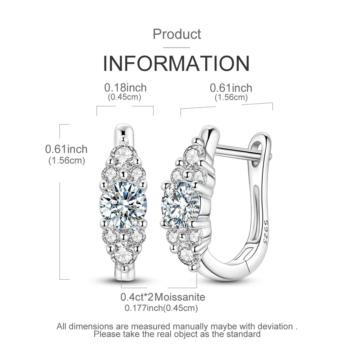 Moissanite 0.4ct 925 Sterling Silver Hoop Earrings For Women Fine Jewelry Gift BandsCo Straps