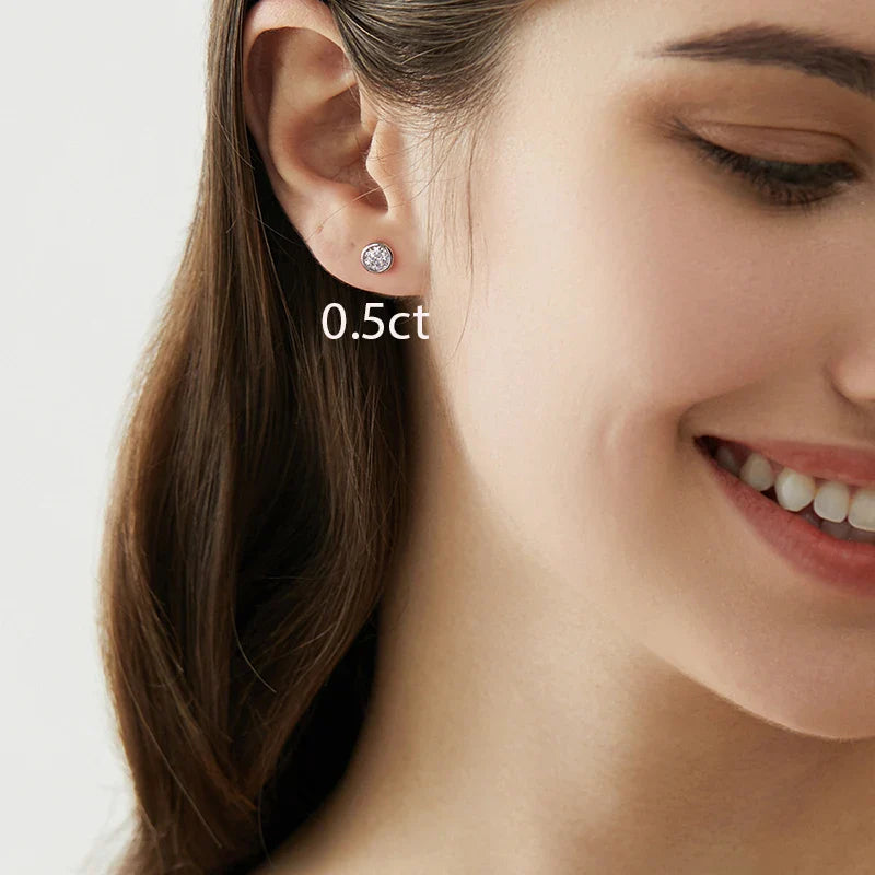 Moissanite 0.5-1ct Round Stud Earrings 925 Sterling Silver Wedding Jewelry BandsCo Straps