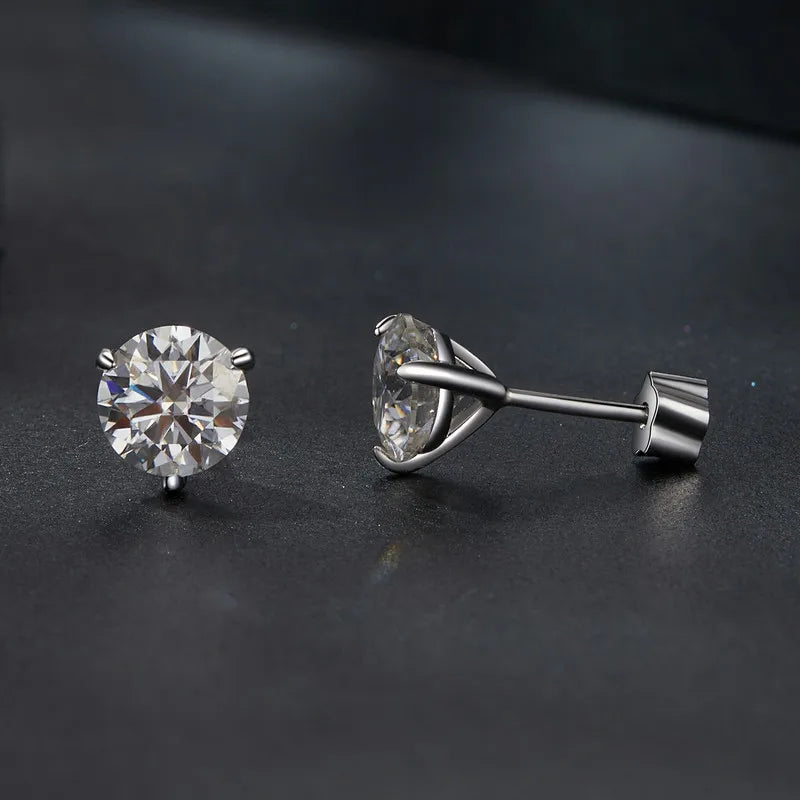 Moissanite 1Ct Round Stud Earrings Screw Back Platinum Plated S925 Minimalist BandsCo Straps
