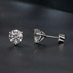 Moissanite 1Ct Round Stud Earrings Screw Back Platinum Plated S925 Minimalist BandsCo Straps