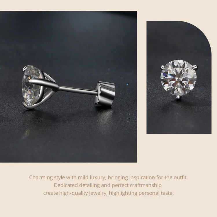 Moissanite 1Ct Round Stud Earrings Screw Back Platinum Plated S925 Minimalist BandsCo Straps
