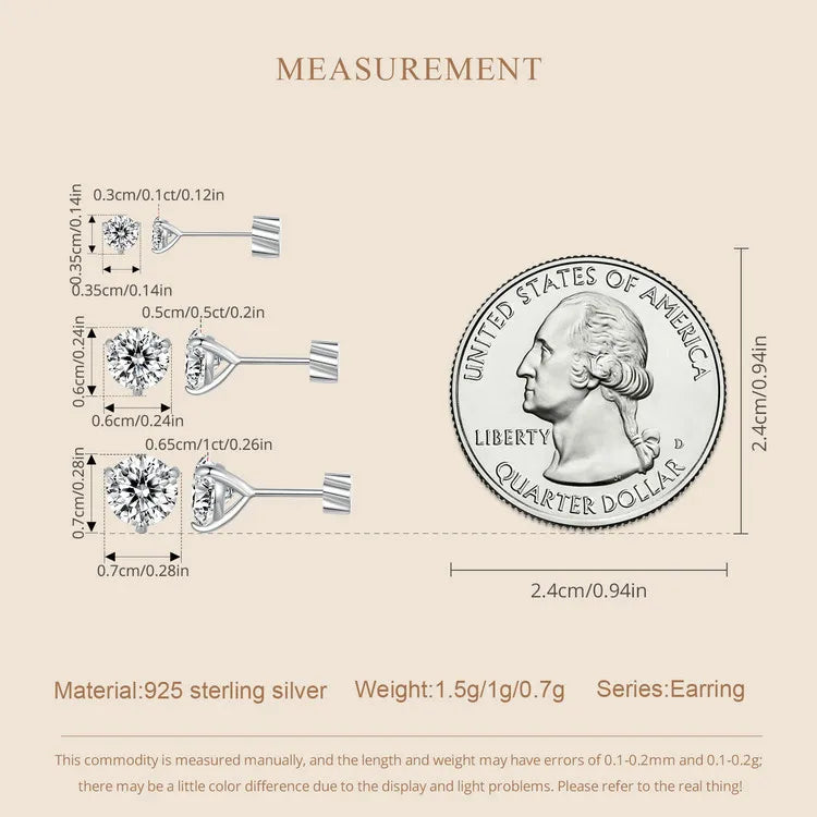 Moissanite 1Ct Round Stud Earrings Screw Back Platinum Plated S925 Minimalist BandsCo Straps