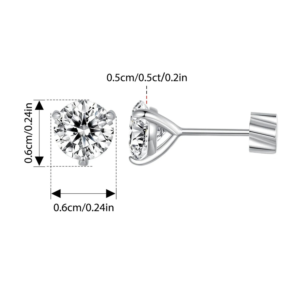 Moissanite 1Ct Round Stud Earrings Screw Back Platinum Plated S925 Minimalist BandsCo Straps