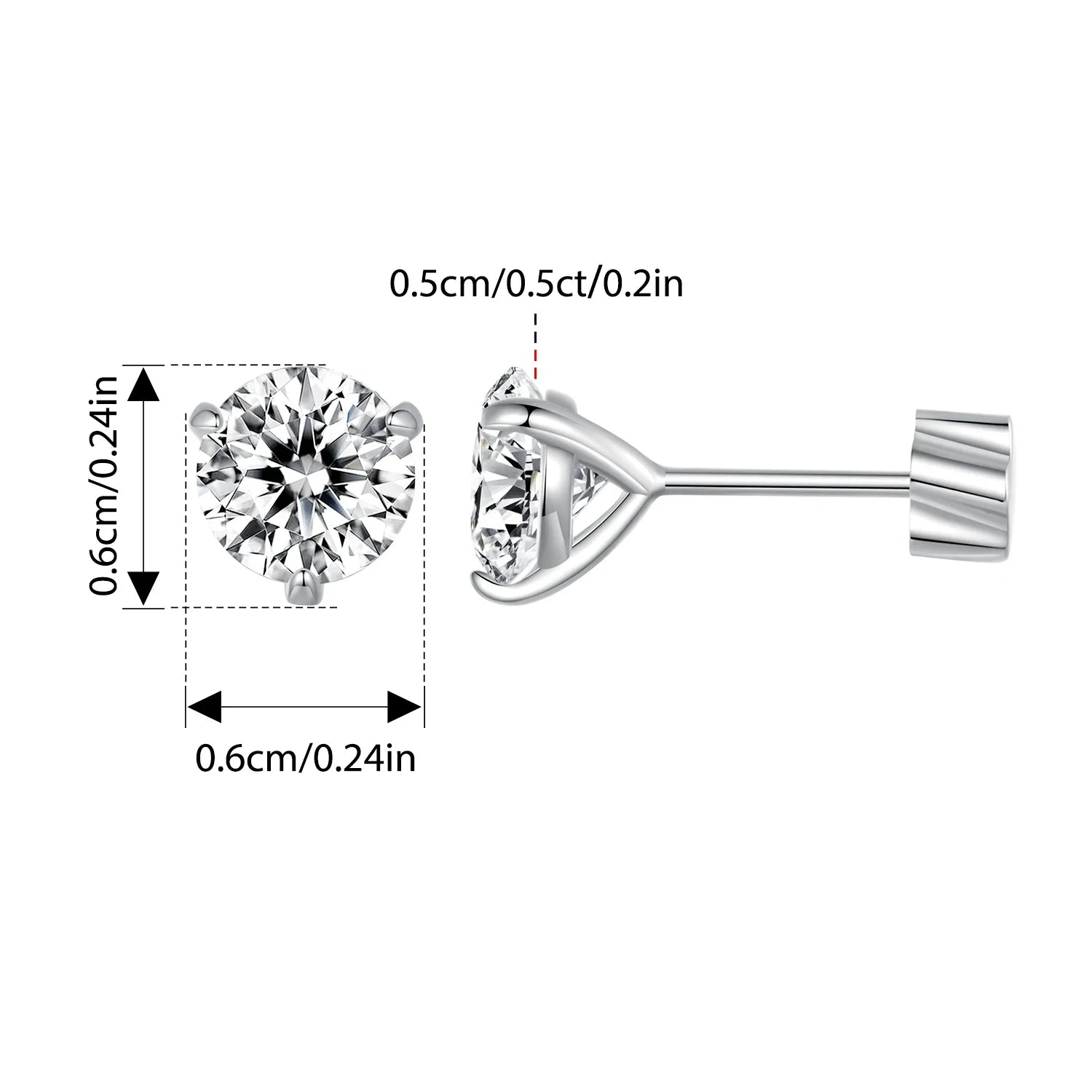 Moissanite 1Ct Round Stud Earrings Screw Back Platinum Plated S925 Minimalist BandsCo Straps