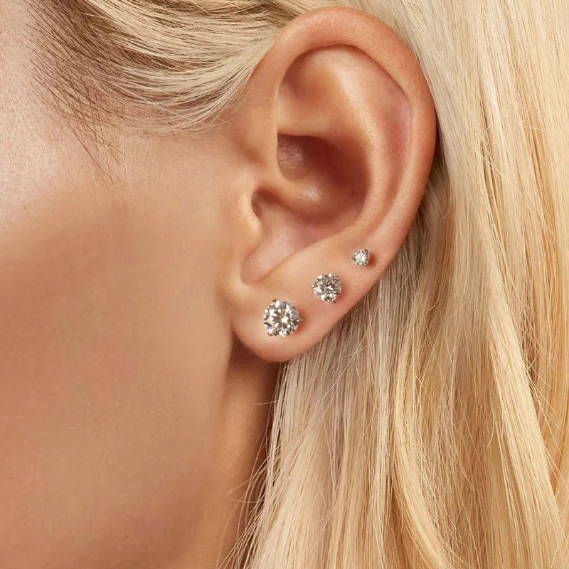 Moissanite 1Ct Round Stud Earrings Screw Back Platinum Plated S925 Minimalist BandsCo Straps