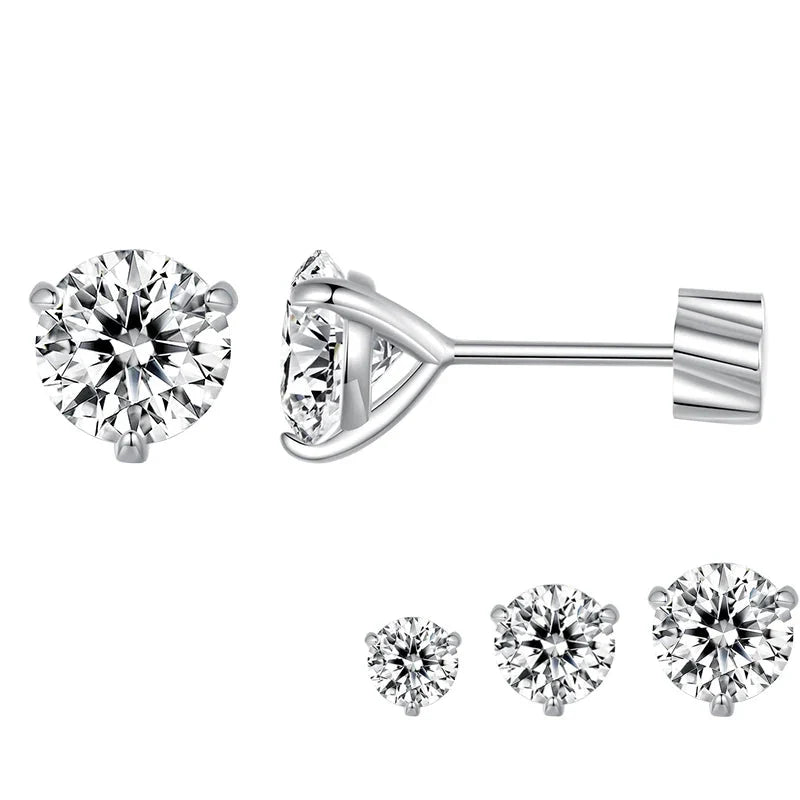 Moissanite 1Ct Round Stud Earrings Screw Back Platinum Plated S925 Minimalist BandsCo Straps